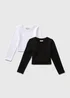 2 Pack Girls Monochrome Long Sleeve T-Shirts (7-15yrs) - Age 12 Years Image 1