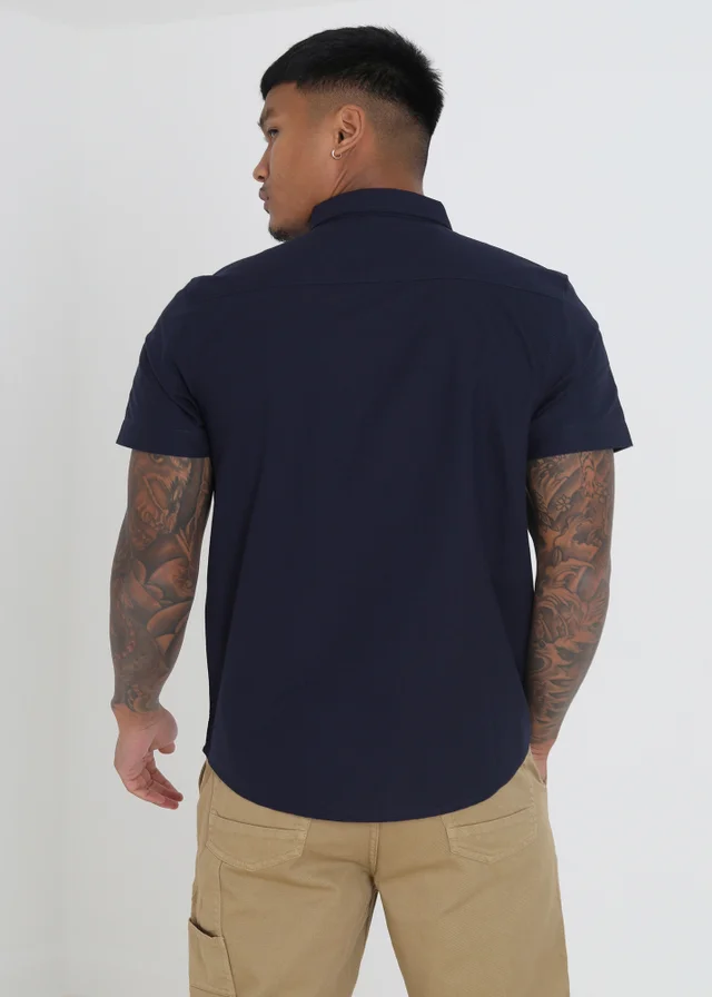 Brave Soul Navy Cotton Oxford Short Sleeve Shirt