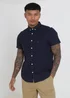 Brave Soul Navy Cotton Oxford Short Sleeve Shirt - Small Image 1