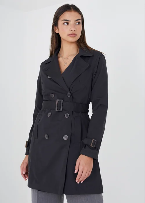 Brave Soul Black Double Breasted Belted Trench Coat - 10 Image 1