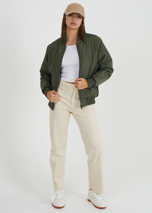 Brave Soul Khaki Ruched Sleeve Oversized Bomber Jacket - 12 Image 3