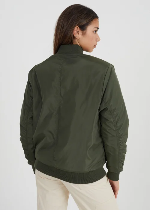 Brave Soul Khaki Ruched Sleeve Oversized Bomber Jacket - 12 Image 2