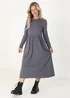 Brave Soul Grey Cotton Long Sleeve Midi Smock Dress - XS Image 1