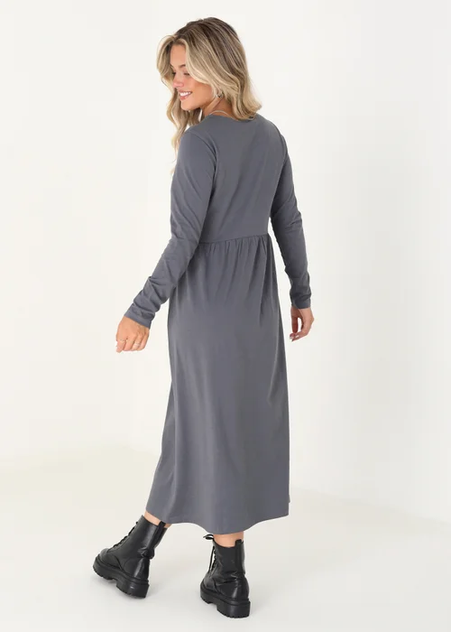 Brave Soul Grey Cotton Long Sleeve Midi Smock Dress - XS Image 2