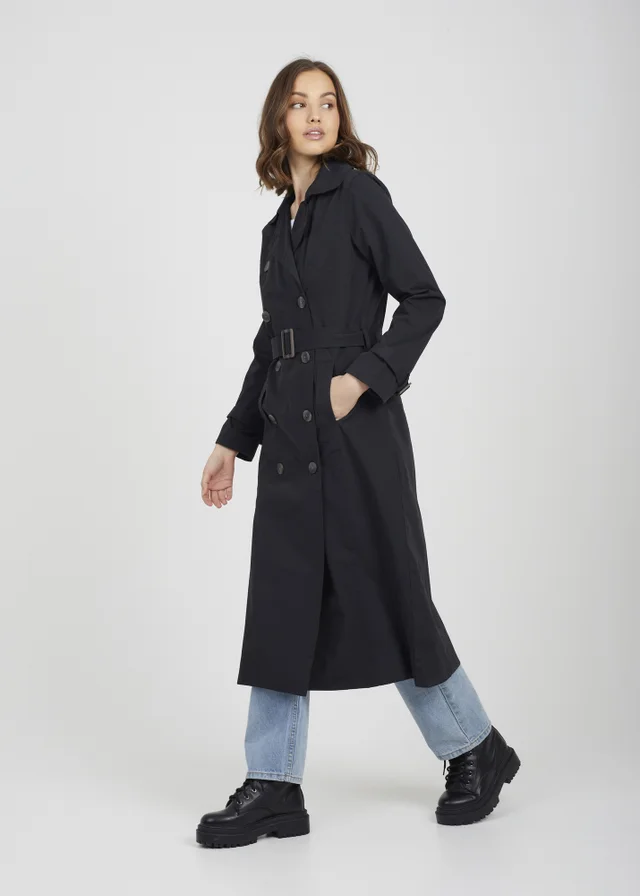 Brave Soul Black Double-Breasted Longline Trench Coat