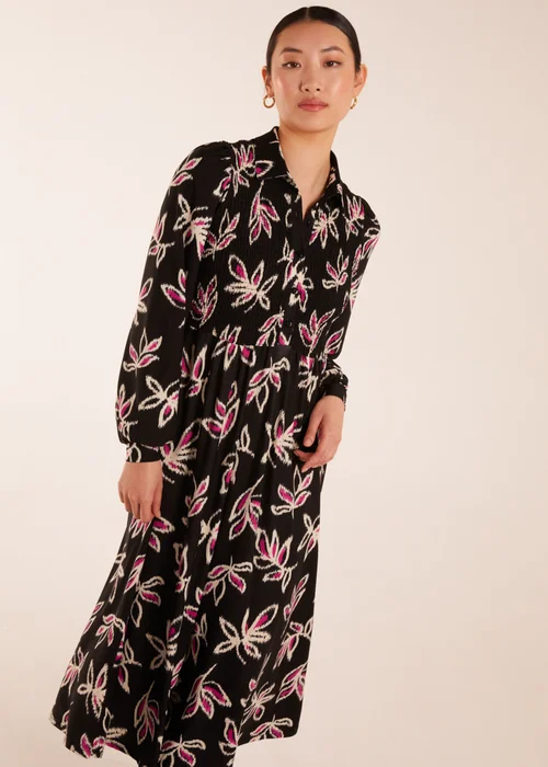 Blue Vanilla Multi Shirred Bust Long Sleeve Midi Shirt Dress - S Image 1
