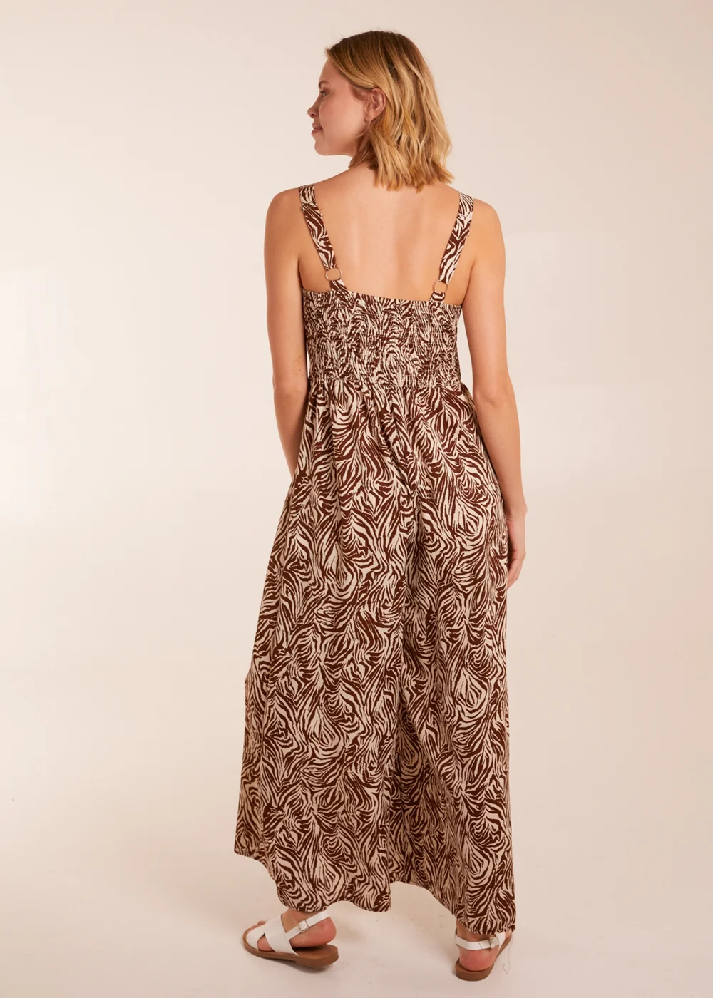 Blue Vanilla Brown Printed Side Pocket Jumpsuit - Small Image 2