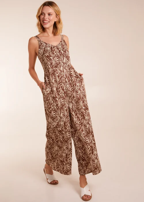 Blue Vanilla Brown Printed Side Pocket Jumpsuit - Small Image 4