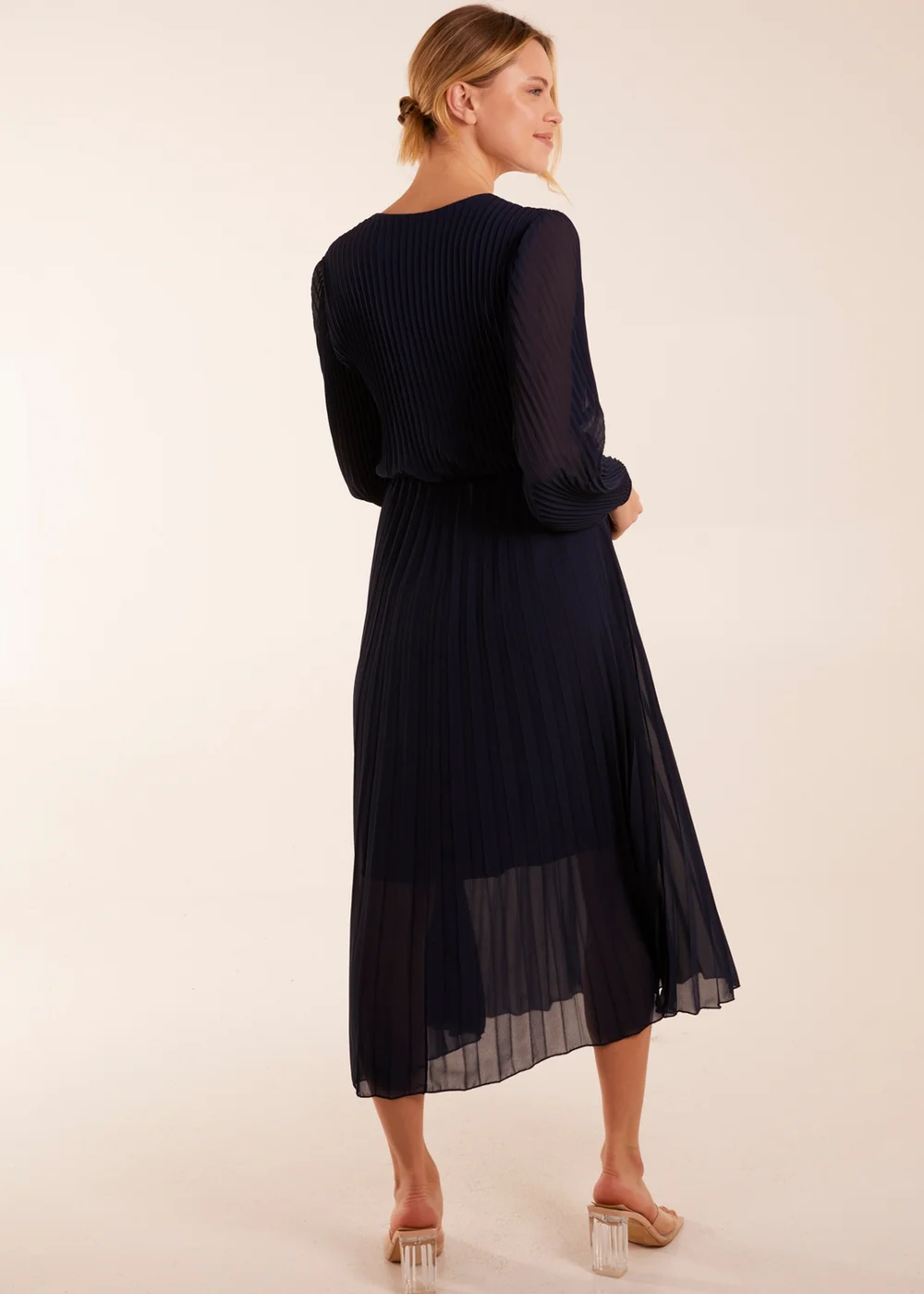 Blue Vanilla Navy Wrap Front Pleated Maxi Dress - S/M Image 2