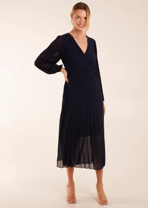Blue Vanilla Navy Wrap Front Pleated Maxi Dress - S/M Image 1