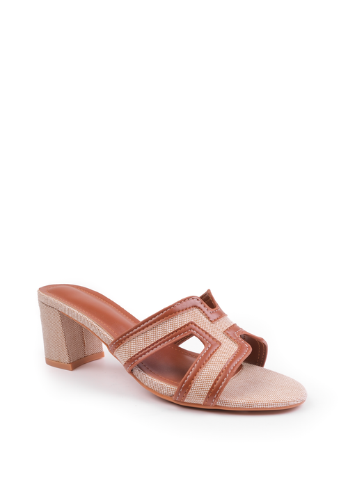 Where's That From Tan PU Drama Cut Out Strap Block Heel Sandals - 8 Image 1