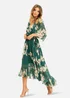 Yumi Floral Print Green Kimono Midi Wrap Dress - 16 Image 2