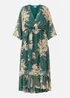 Yumi Floral Print Green Kimono Midi Wrap Dress - 16 Image 3