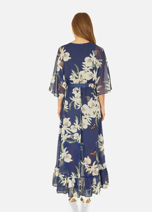 Yumi Floral Print Navy Kimono Midi Wrap Dress - 12 Image 2
