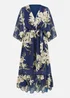 Yumi Floral Print Navy Kimono Midi Wrap Dress - 12 Image 4
