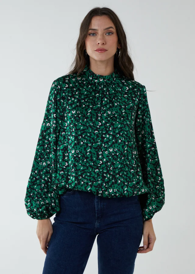 Blue Vanilla Green Satin Blouson Top