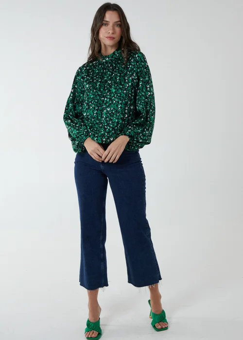 Blue Vanilla Green Satin Blouson Top - Small Image 4