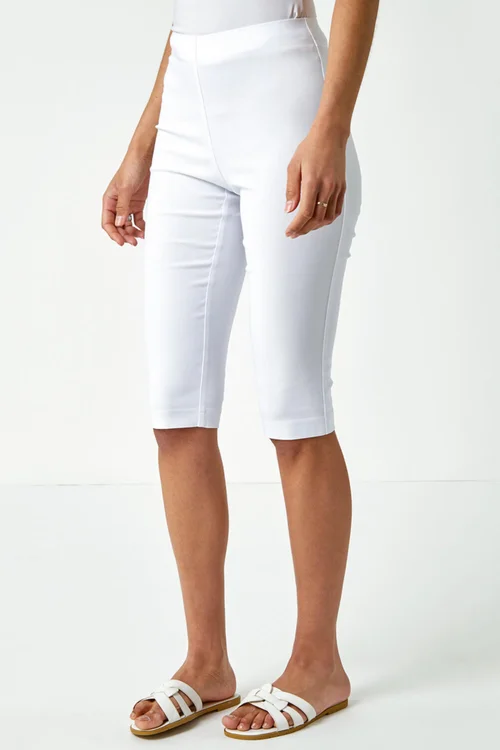 Roman White Knee Length Stretch Shorts - 20 Image 4