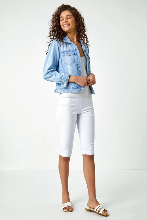 Roman White Knee Length Stretch Shorts - 20 Image 2