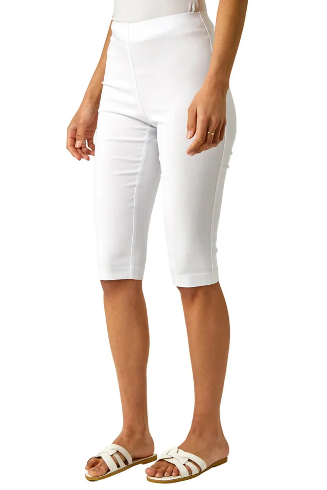 Roman White Knee Length Stretch Shorts