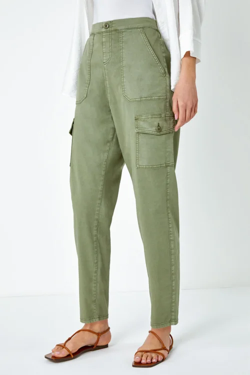 Roman Sage Casual Elastic Waist Cargo Stretch Trousers - 20 Image 4
