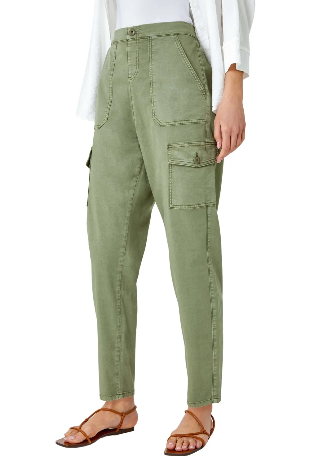 Roman Sage Casual Elastic Waist Cargo Stretch Trousers - 20 Image 1