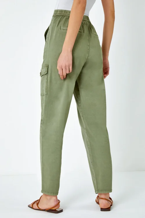 Roman Sage Casual Elastic Waist Cargo Stretch Trousers - 20 Image 4
