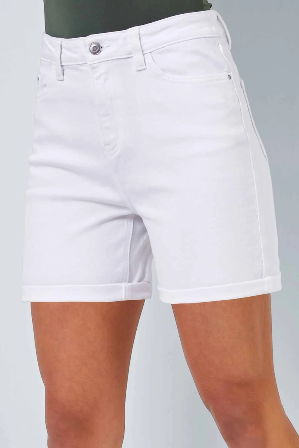 Roman White Stretch Denim Mom Shorts - 14 Image 1