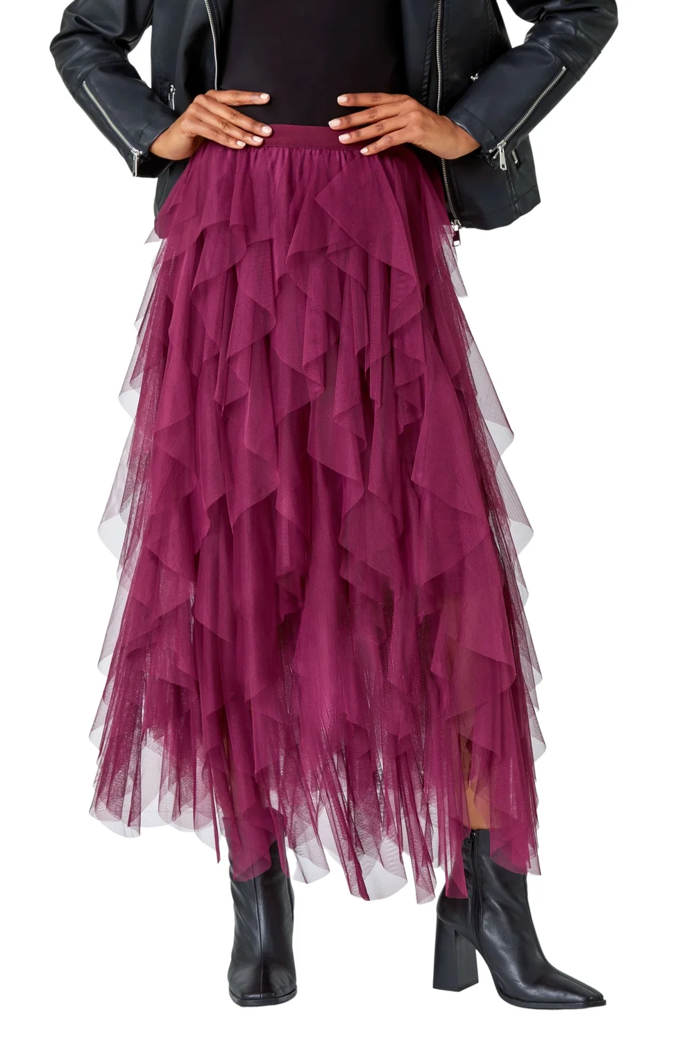 Roman Burgundy Elasticated Mesh Layered Skirt - Size 10 Image 1