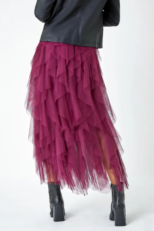 Roman Burgundy Elasticated Mesh Layered Skirt - Size 10 Image 3