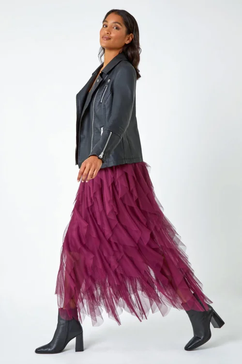 Roman Burgundy Elasticated Mesh Layered Skirt - Size 10 Image 4