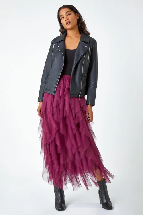 Roman Burgundy Elasticated Mesh Layered Skirt - Size 10 Image 2