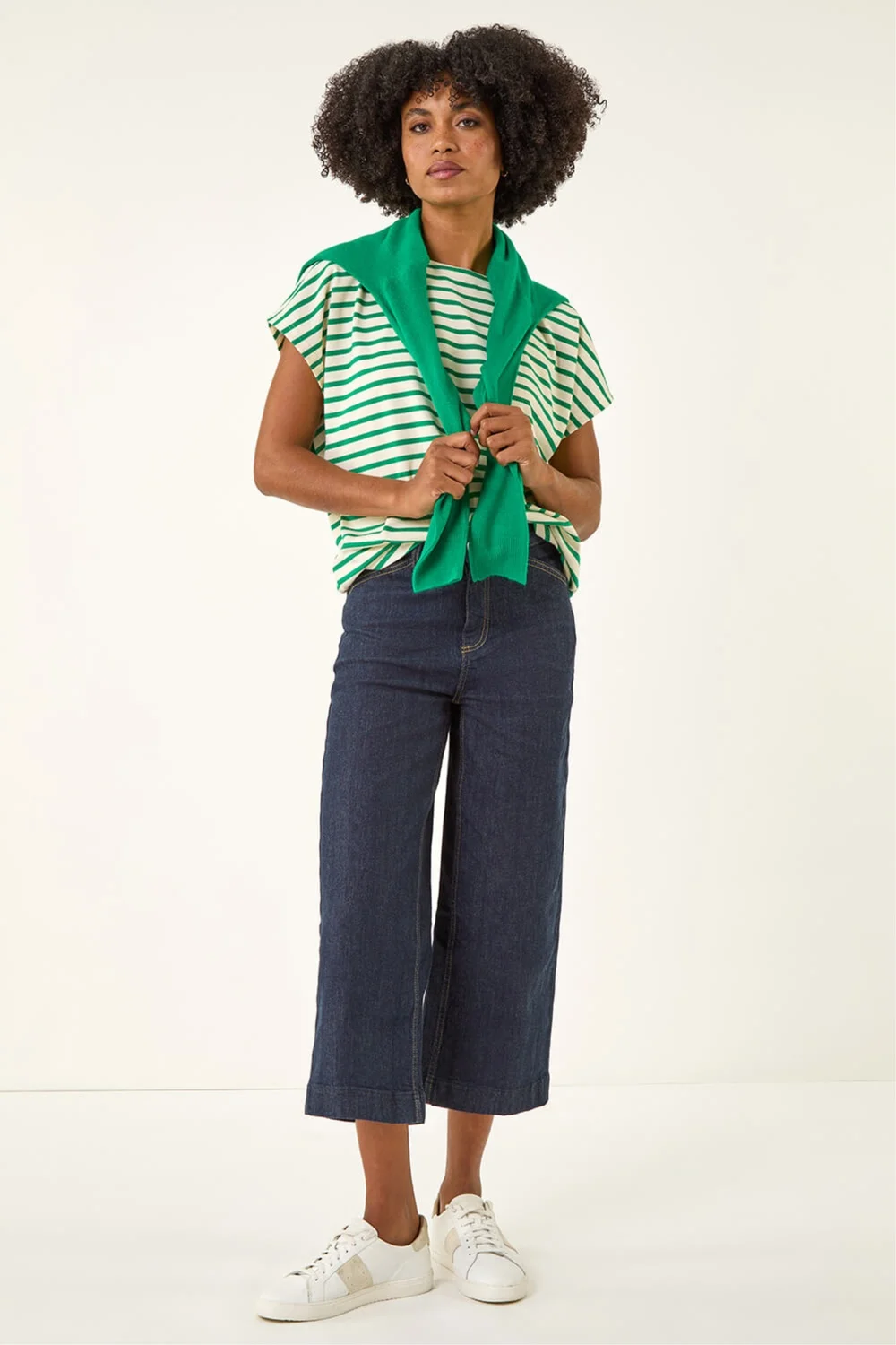 Roman Indigo Wide Leg Stretch Cropped Denim Culottes - 10 Image 2