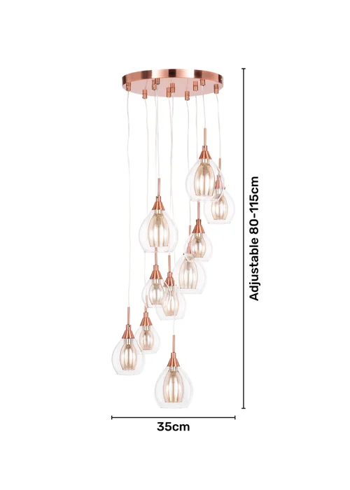 BHS Carmella 10 Light Cluster Copper (Adjustable 80-115cm x 35cm) - One Size Image 4