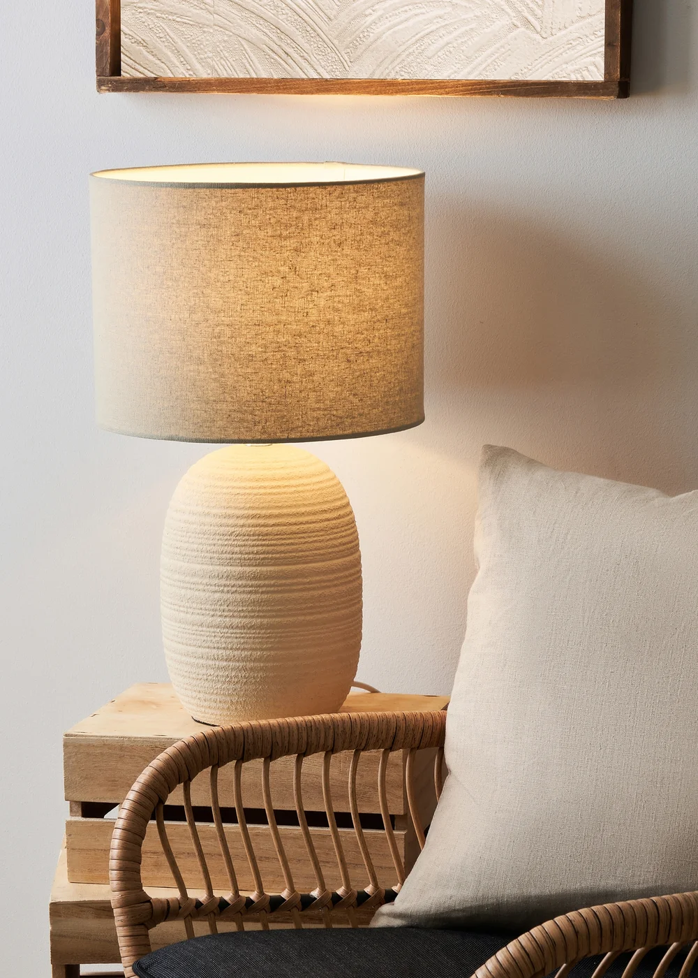 BHS Heath Ceramic Table Lamp Cream (46cm x 28cm) - One Size Image 1
