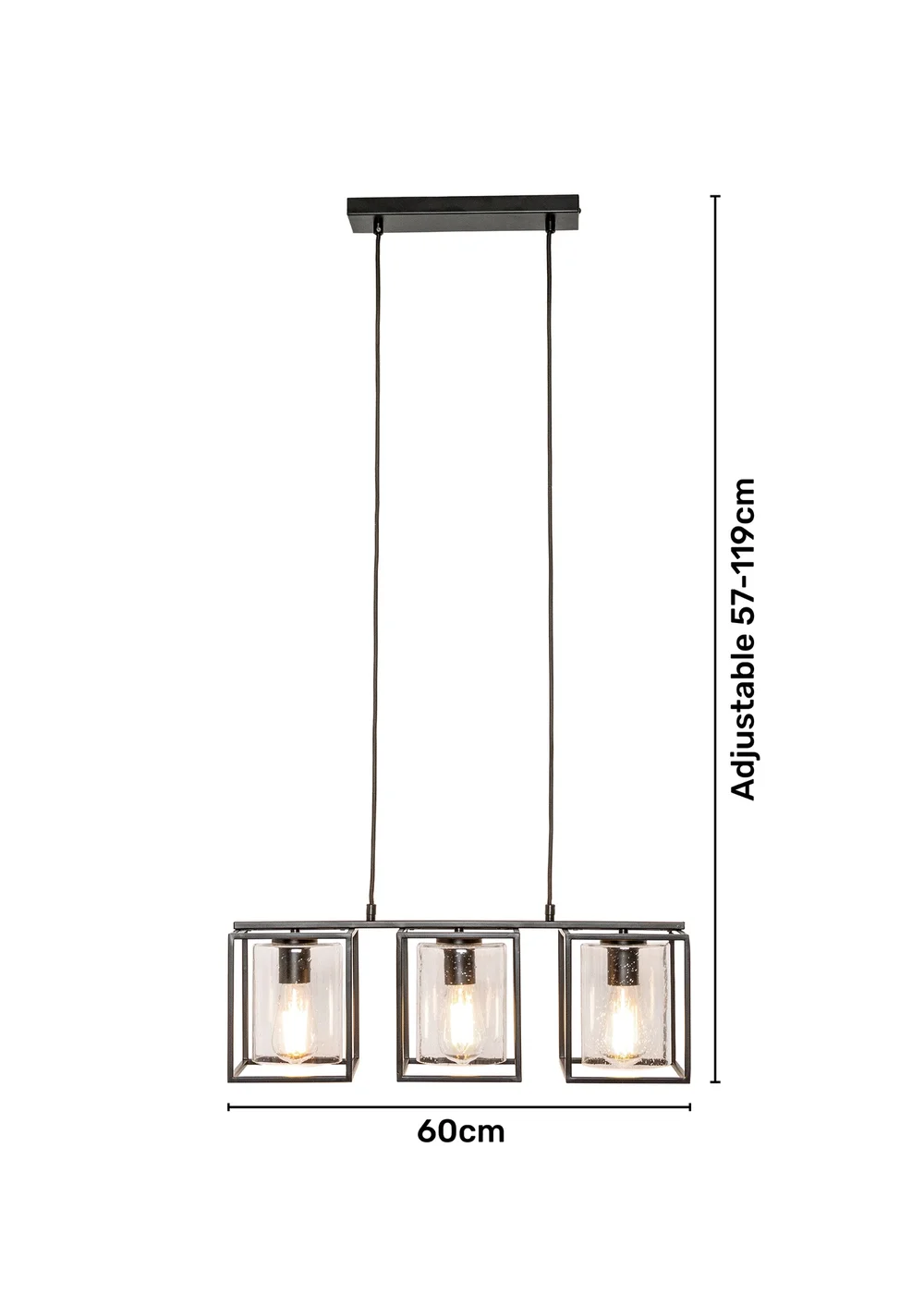 BHS Hardy 3 Light Diner Bar Matt Black (Adjustable 57-119cm x 60cm) - One Size Image 5