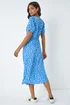 Roman Light Blue Polka Dot Ruched Sleeve Midi Dress - Size 10 Image 3