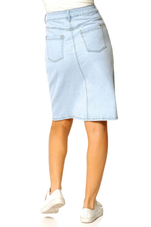 Roman Light Blue Cotton Denim Stretch A line Skirt - Size 12 Image 3