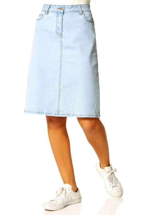 Roman Light Blue Cotton Denim Stretch A line Skirt - Size 12 Image 1