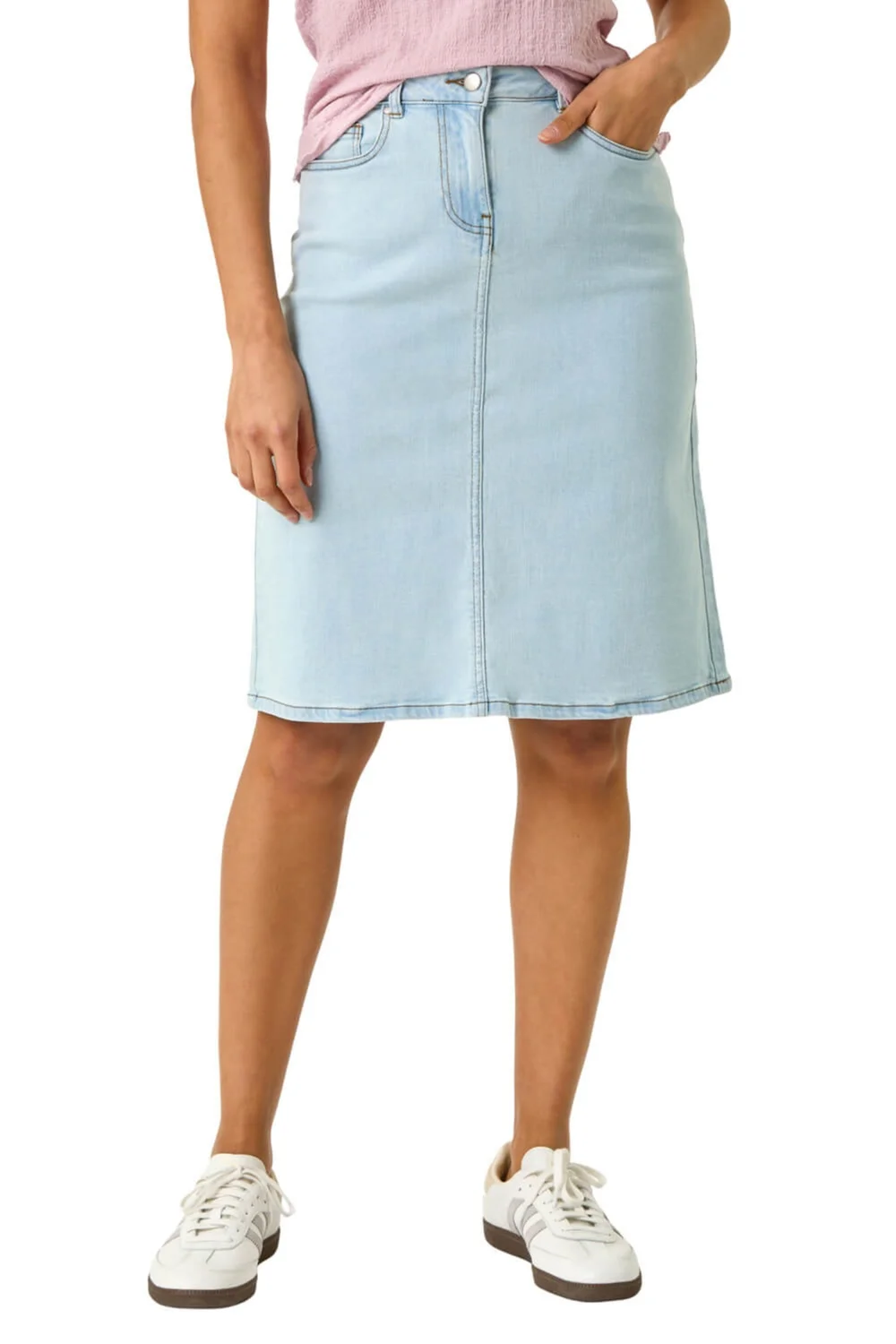 Roman Light Blue Cotton Denim Stretch A line Skirt - Size 12 Image 2