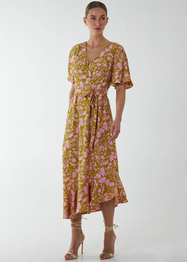 Blue Vanilla Lime Ruffle Wrap Midi Dress