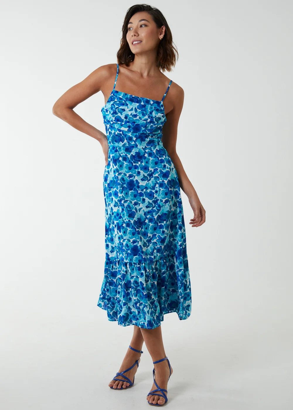 Blue Vanilla Teal Draped Cowl Neck Midi Dress - 12 Image 4