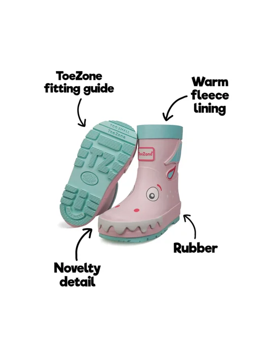 ToeZone Girls Pink Grace Novelty Dragon Rain Boot (Younger 6- Older 12) - Size 6 Infants Footwear Image 4