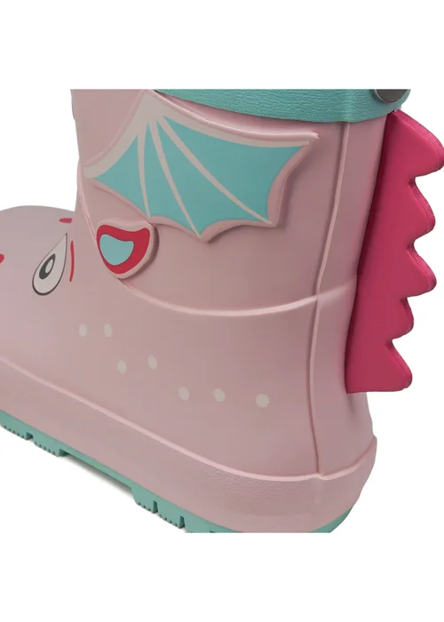 ToeZone Girls Pink Grace Novelty Dragon Rain Boot (Younger 6- Older 12) - Size 6 Infants Footwear Image 3