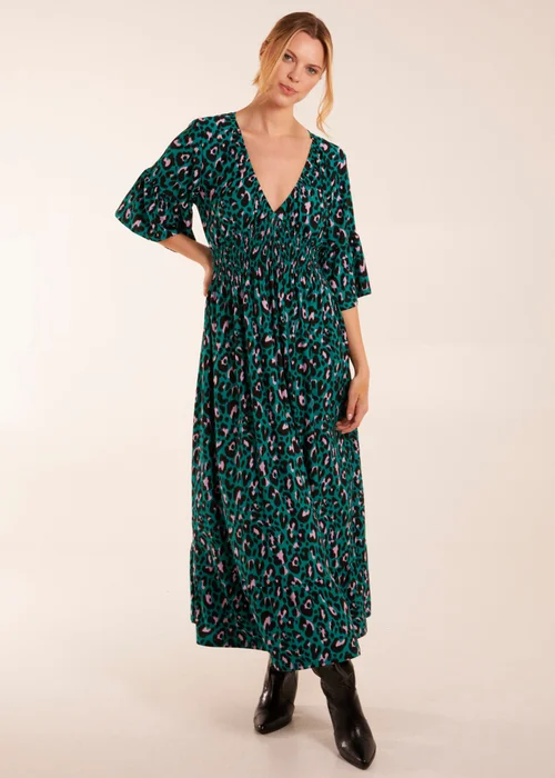 Blue Vanilla Teal Elasticated Neck Shirred Waist Midi Dress - M Image 1