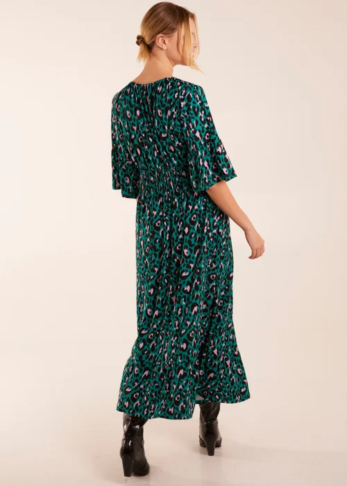 Blue Vanilla Teal Elasticated Neck Shirred Waist Midi Dress - M Image 2