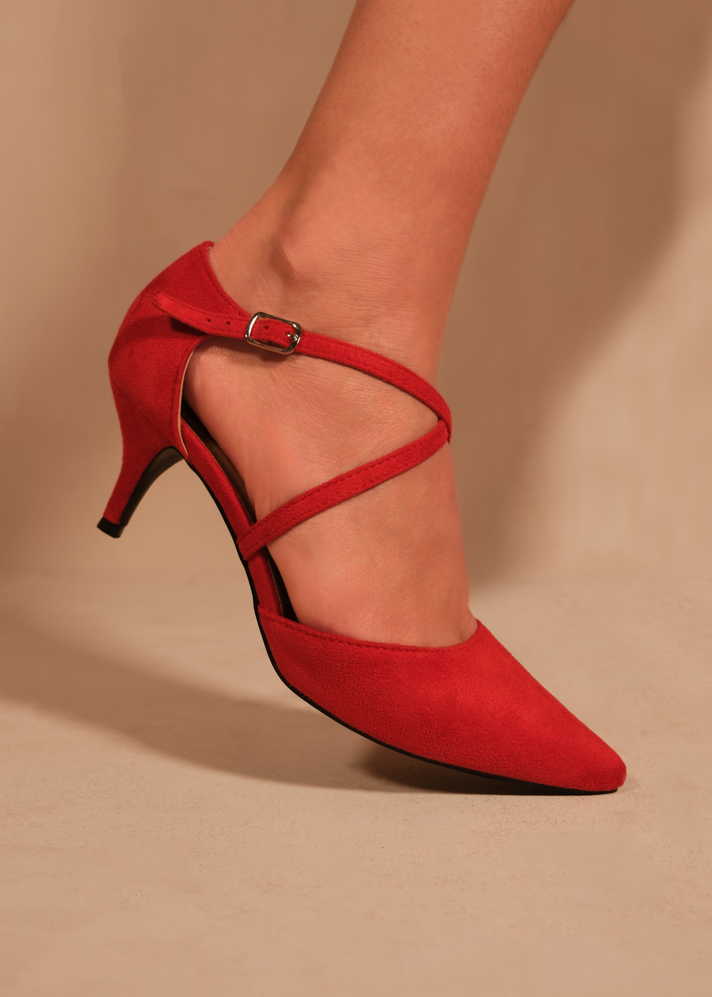 Where's That From Red Suede Kennedi Low Kitten Heels - Size 8 Image 2
