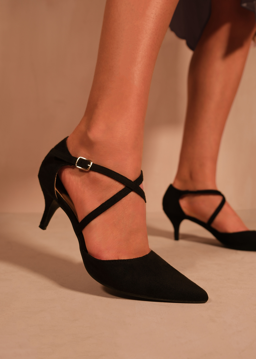 Where's That From Black Suede Kennedi Low Kitten Heels - Size 4 Image 2