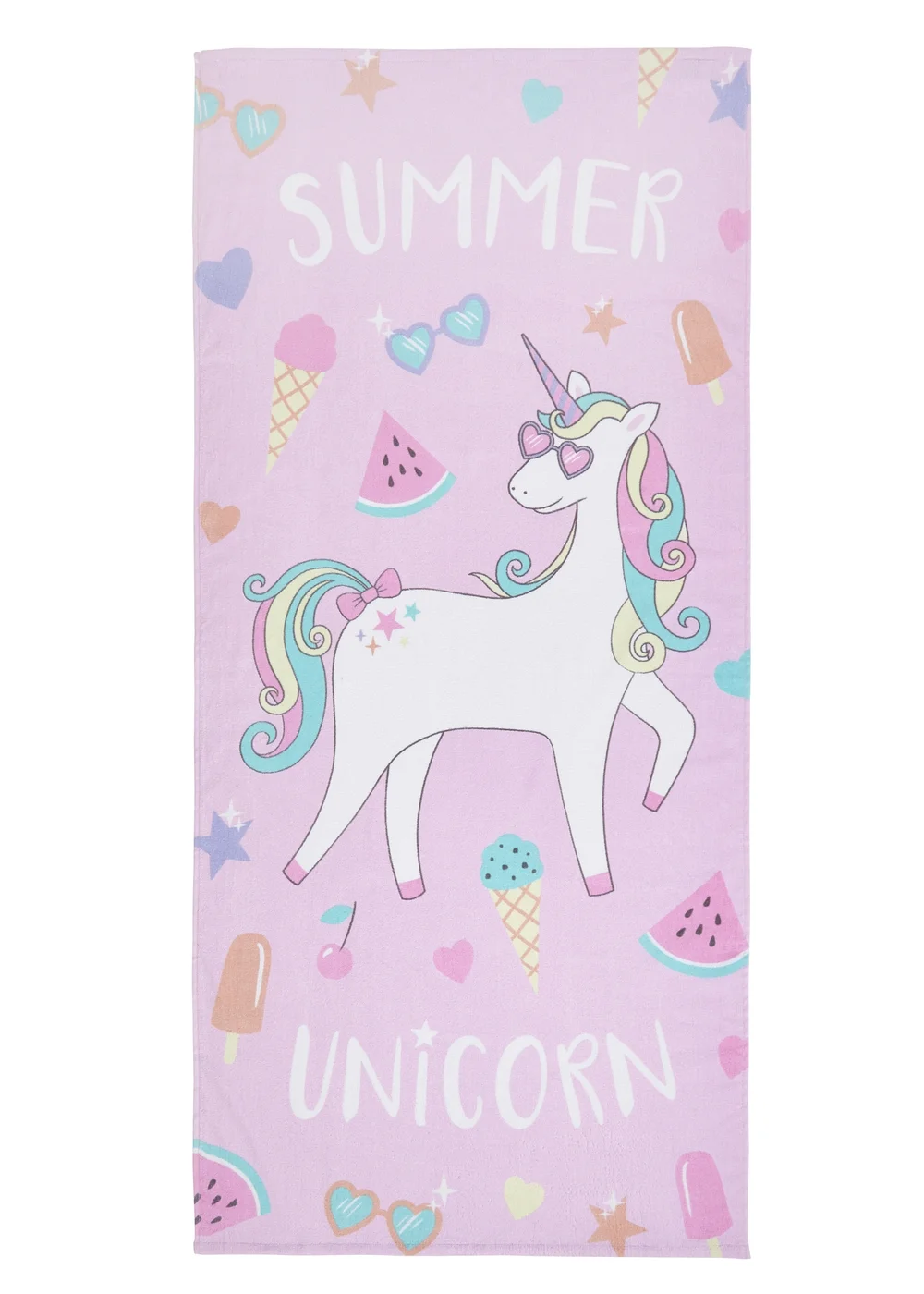 Catherine Lansfield Pink Summer Unicorn Cotton Beach Towel - One Size Image 2
