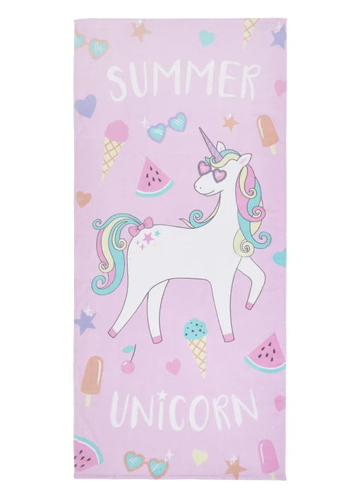 Catherine Lansfield Pink Summer Unicorn Cotton Beach Towel - One Size Image 2
